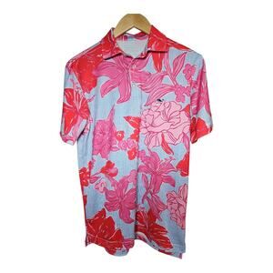 Vineyard Vines Kentucky Derby Sankaty Polo Men's XS Blue Red Roses Floral Golf
